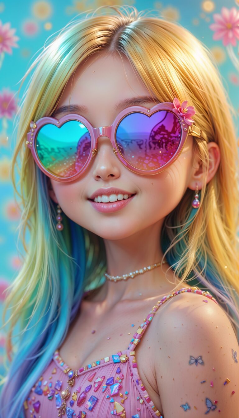 3D_Cute_Girl_With_Rainbow_Hair_Heart_Sunglasses_Candy_Background_mobile_phone_wallpaper_HD