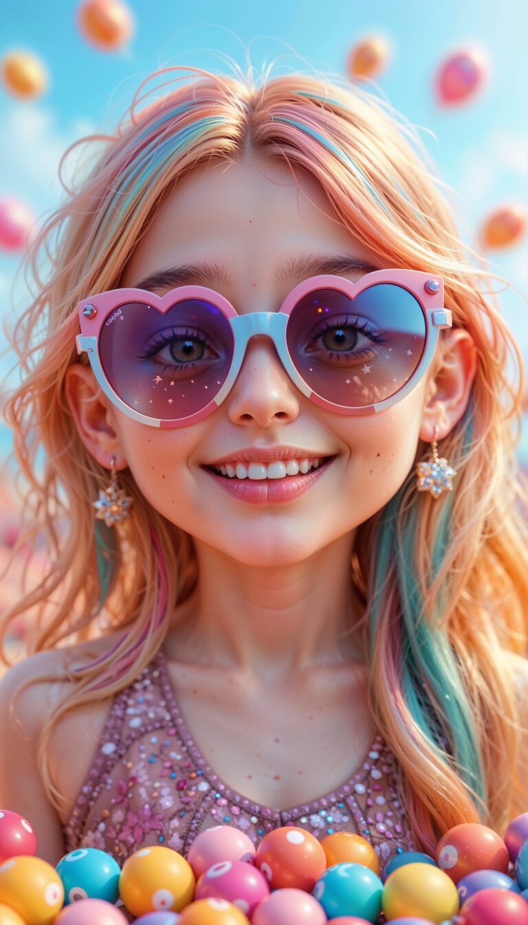 3D_Cute_Girl_With_Rainbow_Hair_Heart_Sunglasses_Candy_Background_mobile_phone_wallpaper_HD