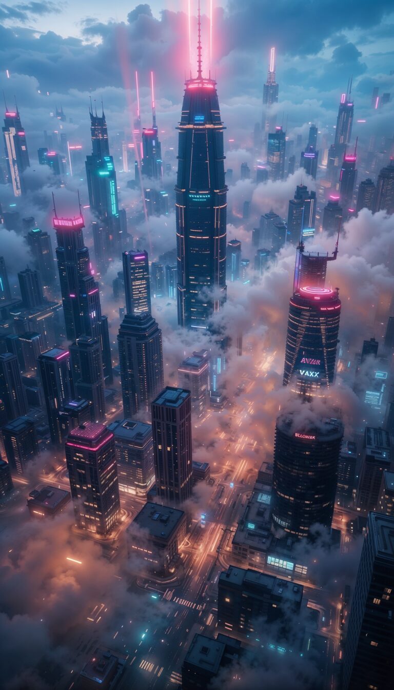 Aerial_View_Cyber_City_Neon_Skyscrapers_Foggy_Night_High_Tech_Future_mobile_phone_wallpaper_H