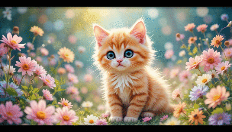 Cute-Kitten-in-Flower-Galden-Wallpaper