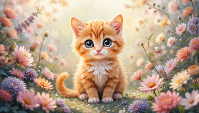 Cute-Kitten-in-Flower-Galden-Wallpaper