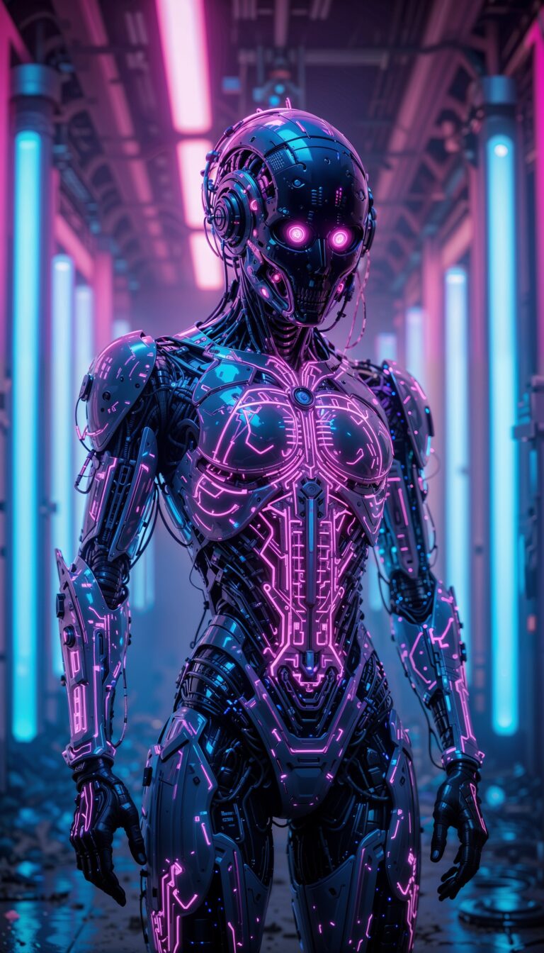 Cyberpunk_Android_Transparent_Skin_Glowing_Circuits_Neon_Blue_Pink_Lights_mobile_phone_wallpaper_HD