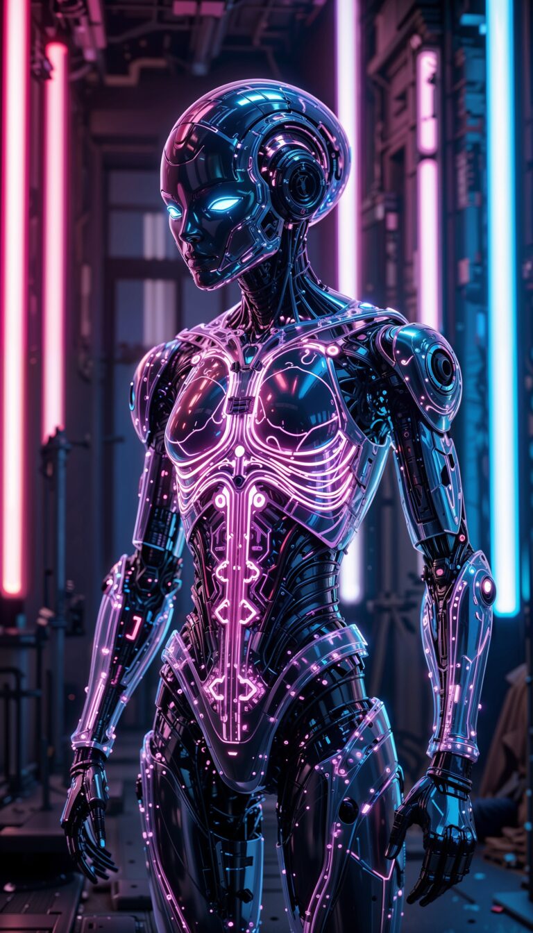 Cyberpunk_Android_Transparent_Skin_Glowing_Circuits_Neon_Blue_Pink_Lights_mobile_phone_wallpaper_HD