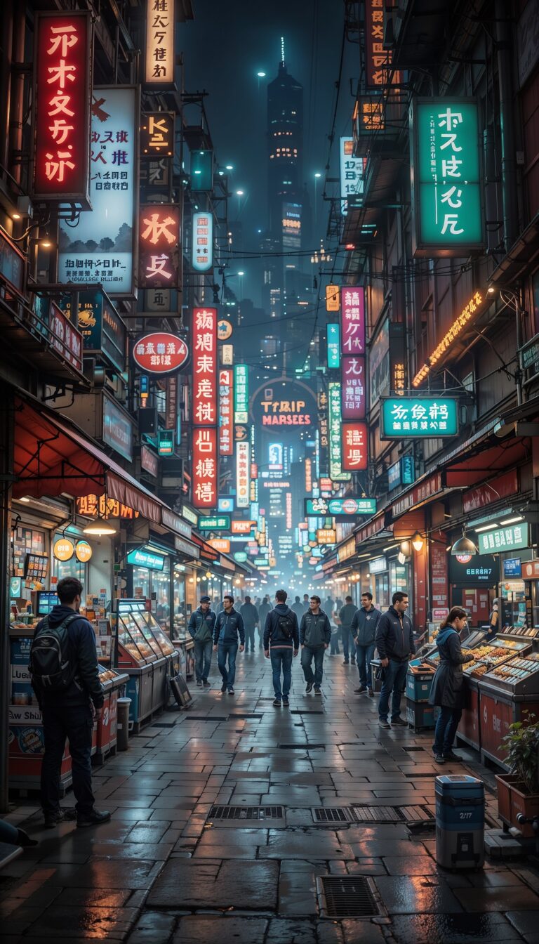 Cyberpunk_Street_Market_Holographic_Signs_Robotic_Vendors_Dystopian_Urban_Scene_mobile_phone_wallpaper_HD