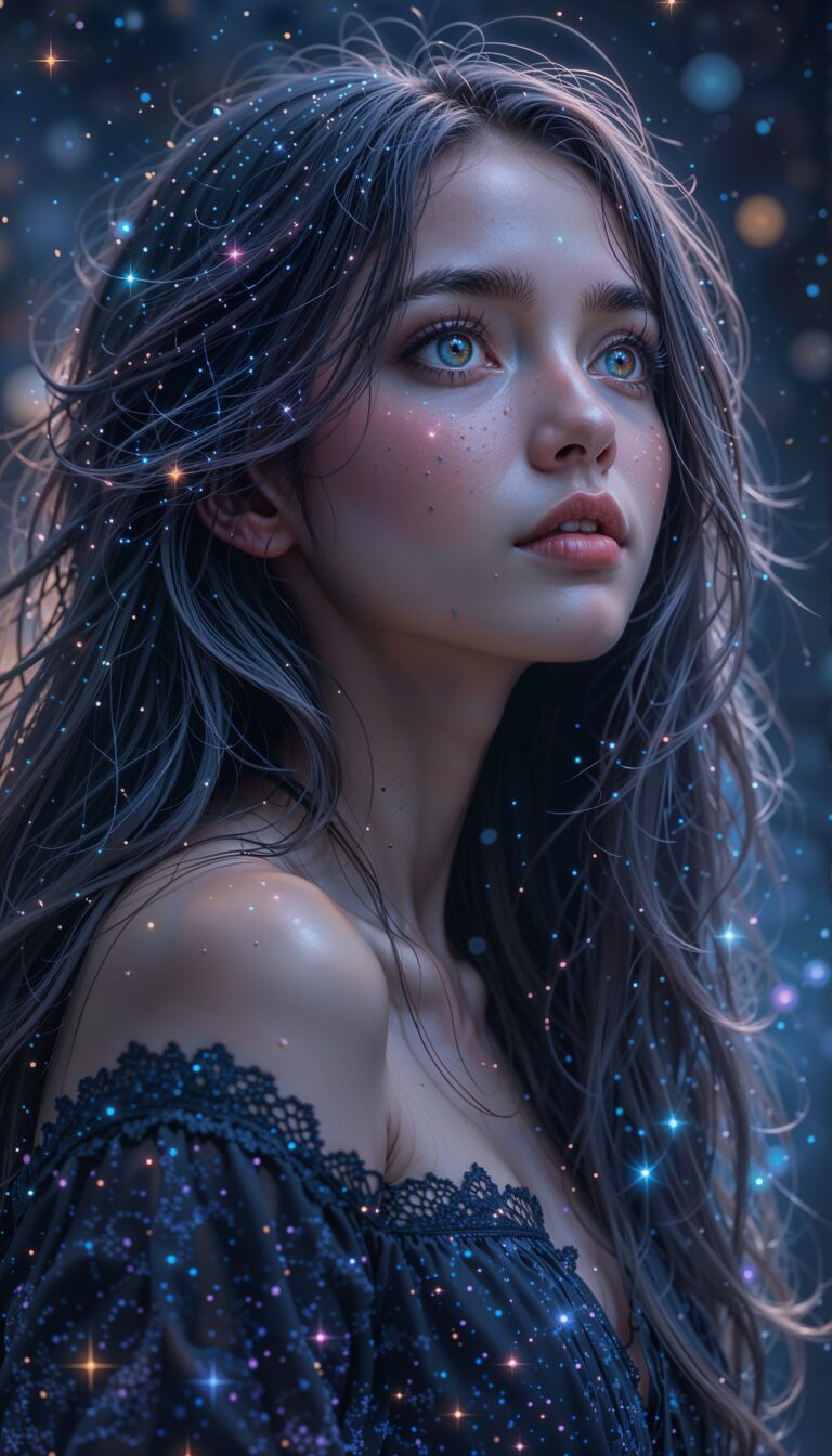 Digital_Art_Girl_With_Galaxy_Hair_And_Cosmic_Background_Stargazing_mobile_phone_wallpaper_HD