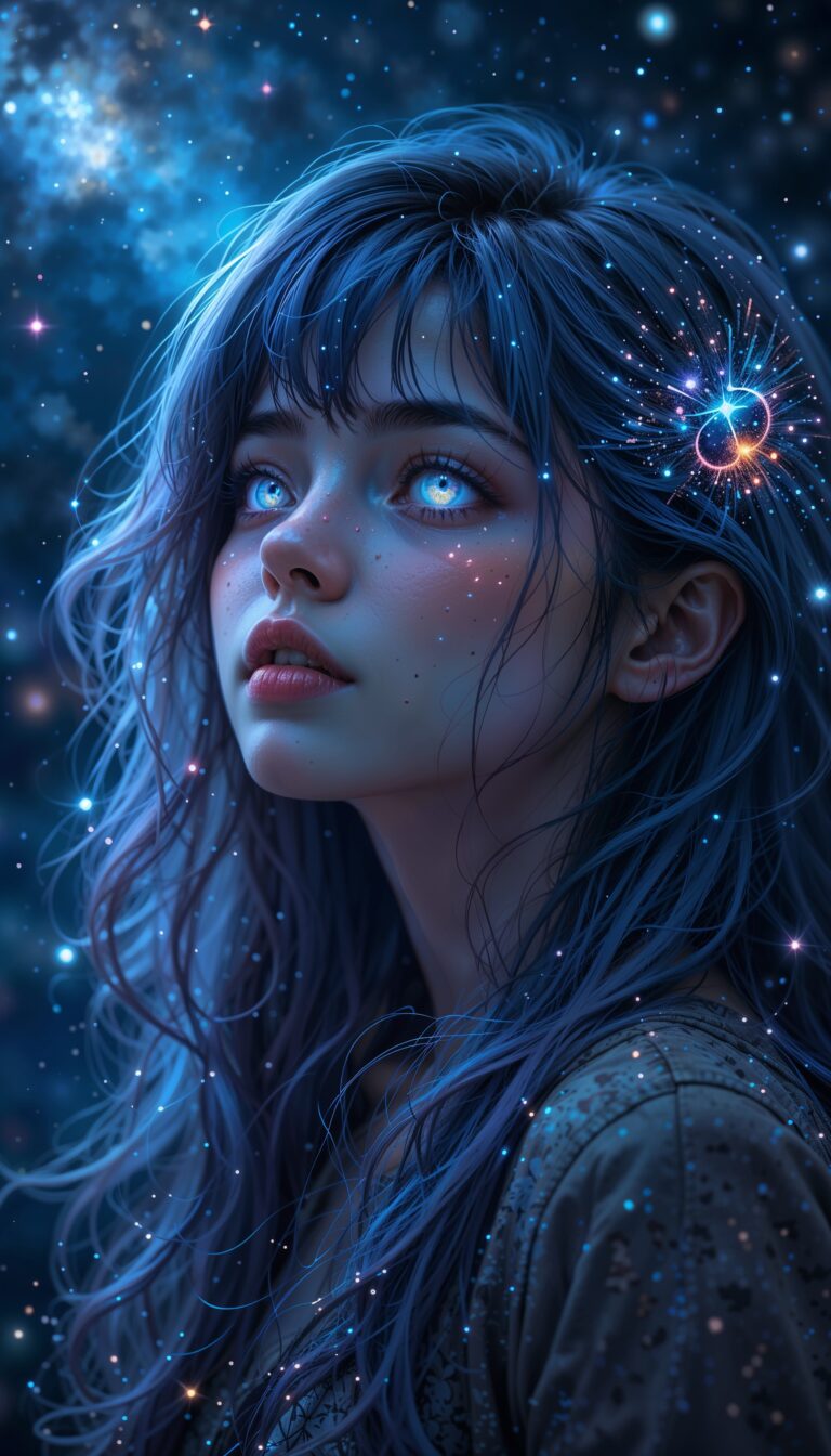 Digital_Art_Girl_With_Galaxy_Hair_And_Cosmic_Background_Stargazing_mobile_phone_wallpaper_HD