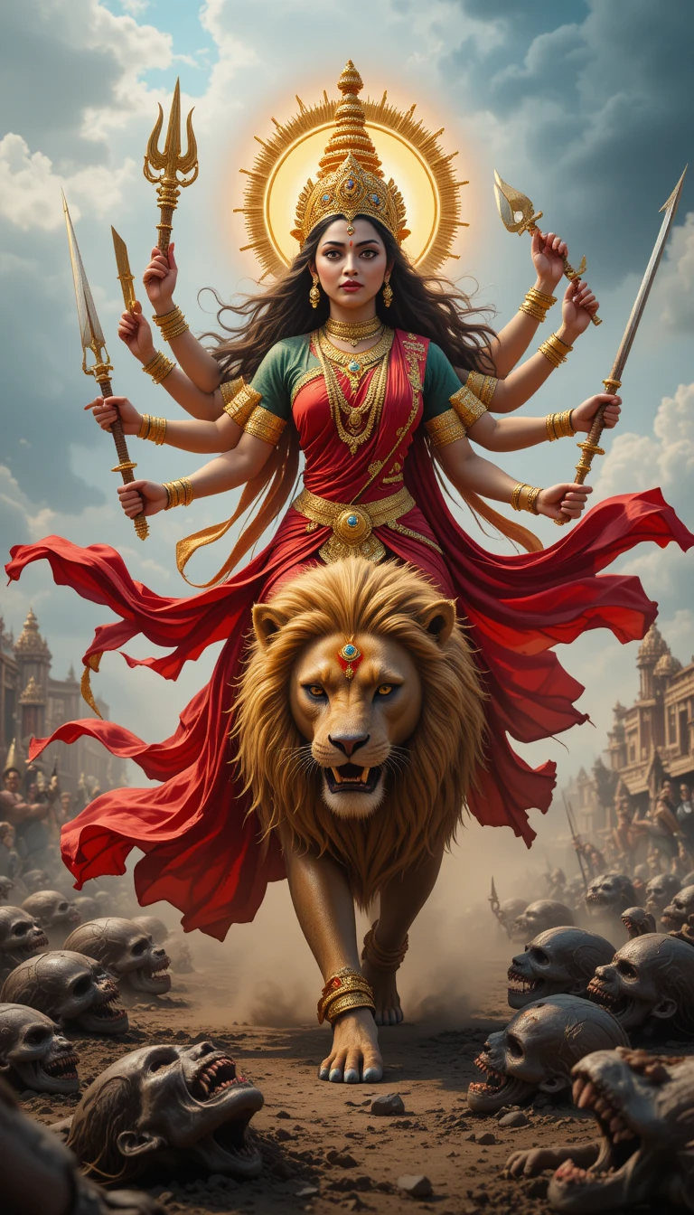 Indian-Goddess-Durga-on-Lion-with-multiple-sevelar-hands
