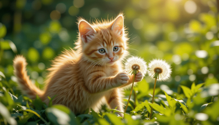 Playful_orange_tabby_kitten_batting_at_dandelion_sunlit_garden_ultra-HD_4K_photorealistic_lush_green_background_detailed_fur_natural_lighting_cat_wallpaper