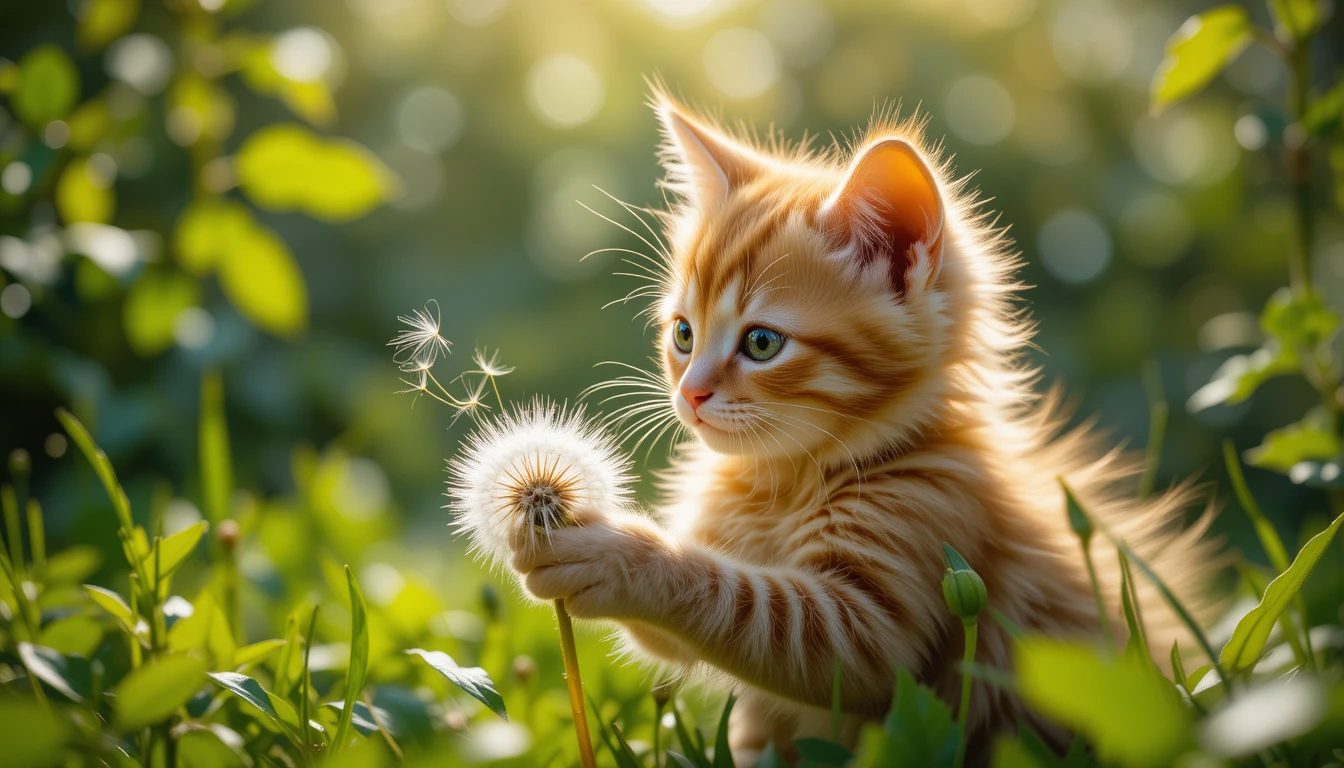 Playful_orange_tabby_kitten_batting_at_dandelion_sunlit_garden_ultra-HD_4K_photorealistic_lush_green_background_detailed_fur_natural_lighting_cat_wallpaper