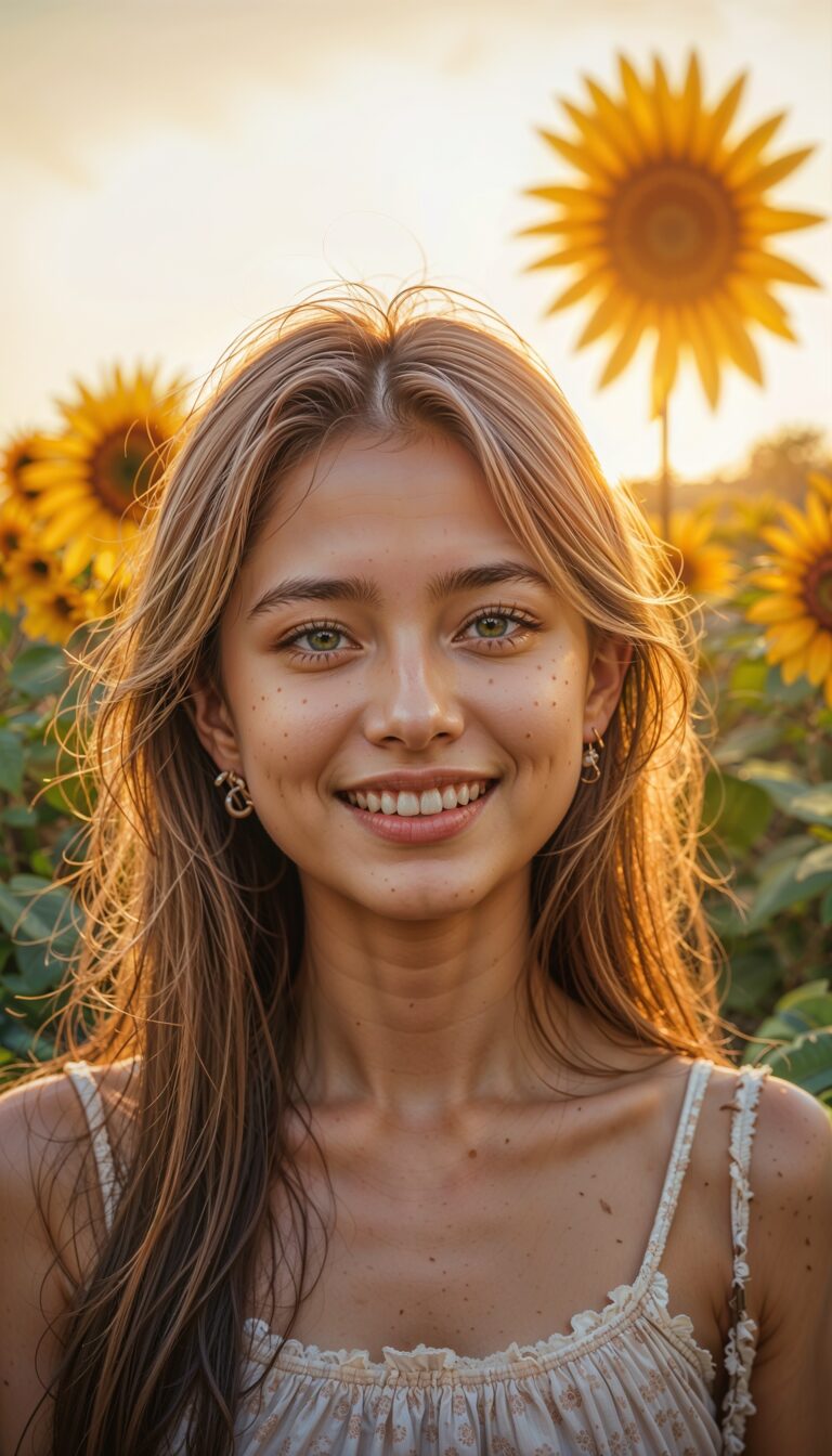Realistic_Cute_Teen_Girl_With_Sunflower_Backdrop_Golden_Light_mobile_phone_wallpaper_HD