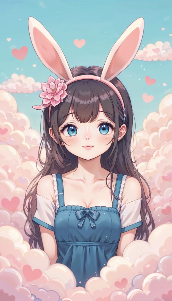 Smiling_Cute_Girl_With_Bunny_Ears_Headband_And_Hearts_Background_mobile_phone_wallpaper_HD