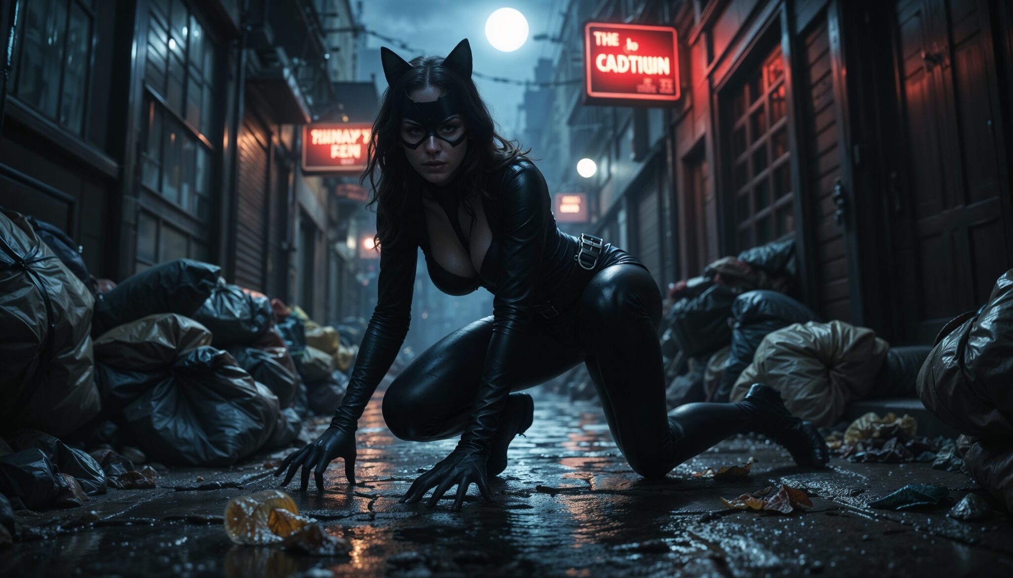 catwoman_crouching_in_dark_alley_in_black_leather_costume