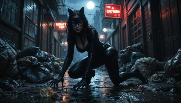 catwoman_crouching_in_dark_alley_in_black_leather_costume