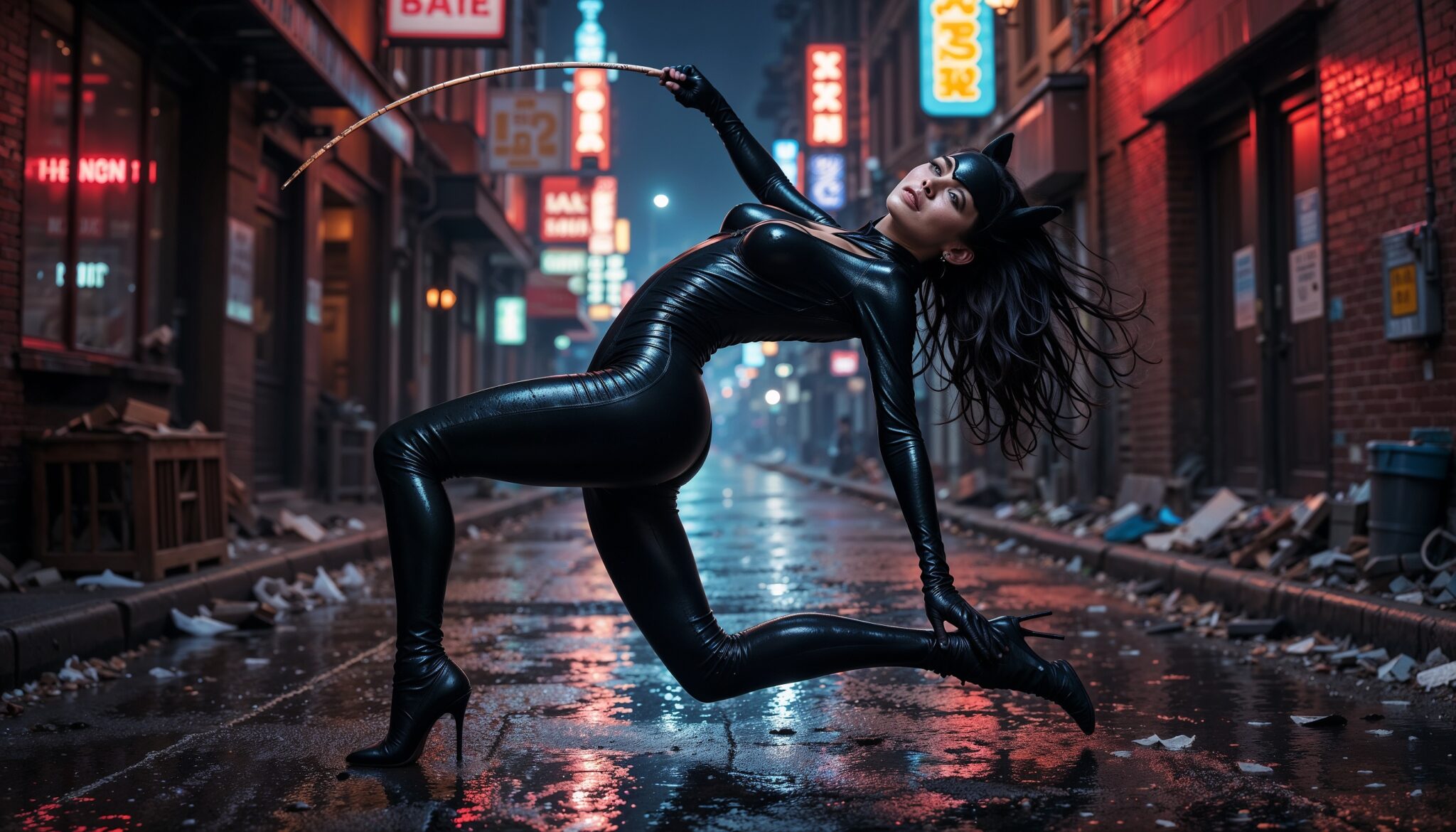 catwoman_jumping_through_neon_lit_street_at_night