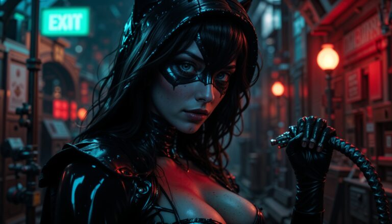 closeup_catwoman_with_whip_in_rainy_cyberpunk_city