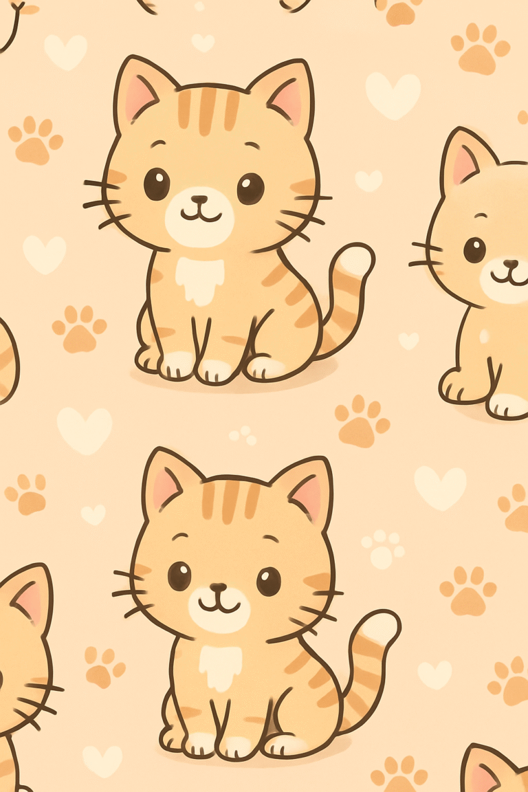 cute_cartoon_tabby_cat_wallpaper_with_pastel_background_vector_illustration_flat_colors_soft_shapes_repeating_pattern_kawaii_style_for_kids_and_stationery