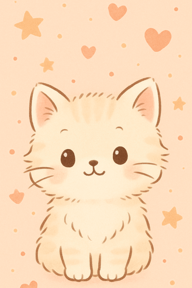 cute_cartoon_tabby_cat_wallpaper_with_pastel_background_vector_illustration_flat_colors_soft_shapes_repeating_pattern_kawaii_style_for_kids_and_stationery