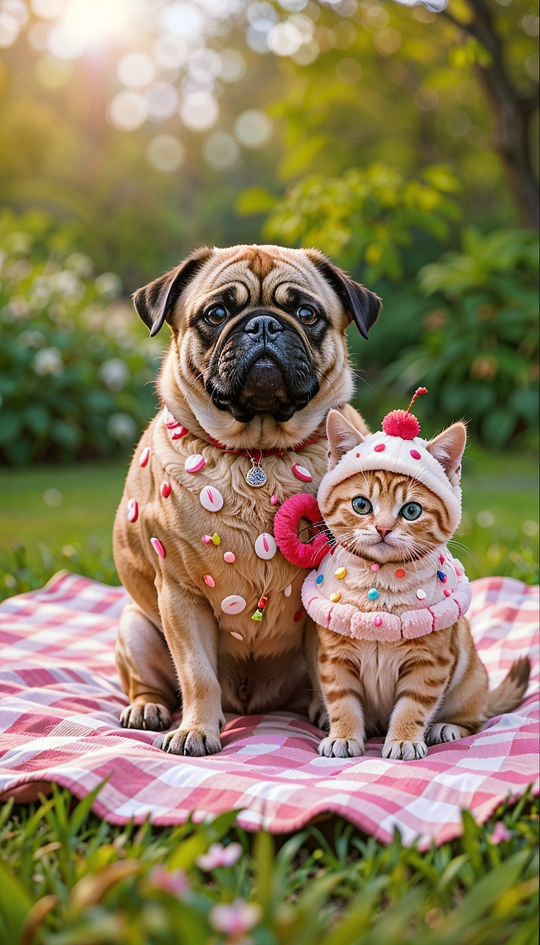 pug_dressed_as_donut_and_kitten_as_cupcake_funny_cute_pet_wallpaper_for_mobile_phone_wallpaper_HD