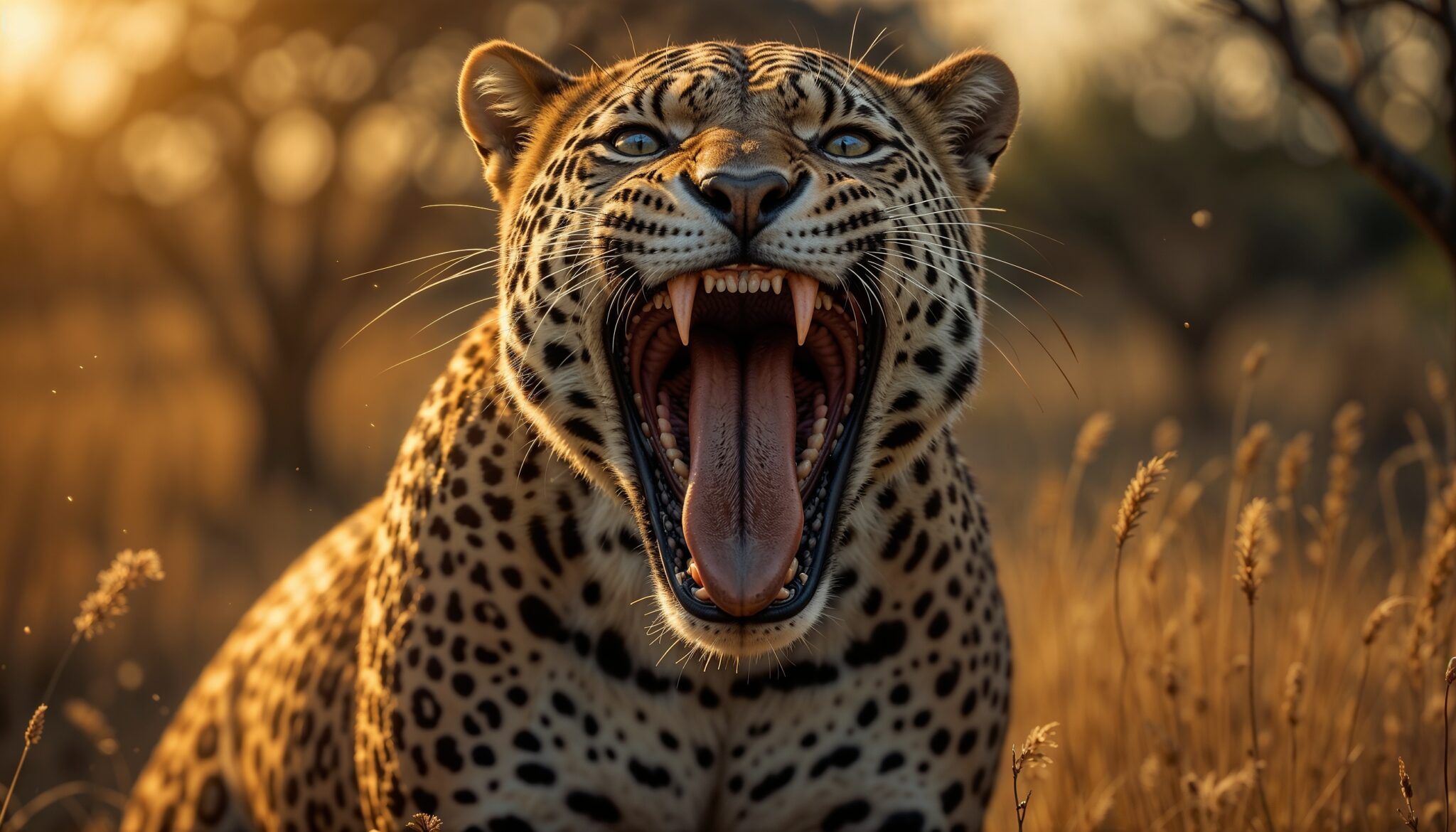 roaring_leopard_wallpaper_sunset_wildlife_photography_aggressive_pose_national_geographic_style