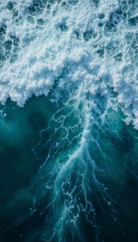 Aerial_View_Of_Ocean_Wave_With_Teal_And_Turquoise_Foamy_Pattern_mobile_phone_wallpaper_HD
