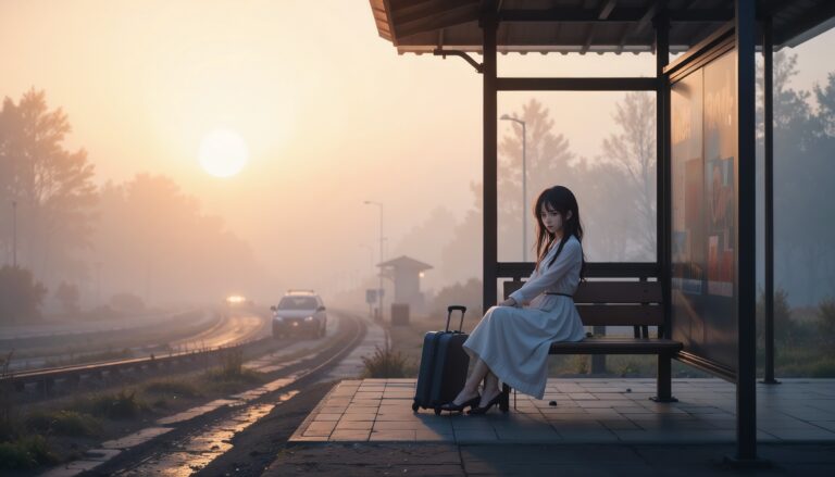 Anime_Girl_In_White_Dress_At_Bus_Stop_Alone_At_Dawn_With_Suitcase_And_Sad_Eyes_Image_Of_Sad_Anime
