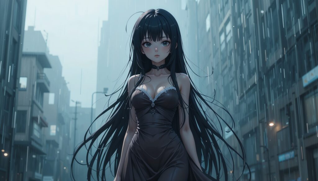 Tears and Rain – A Bridge of Goodbyes 1 Anime_Girl_With_Long_Wet_Hair_On_Bridge_In_Rain_With_Heartbroken_Eyes_Image_Of_Sad_Anime
