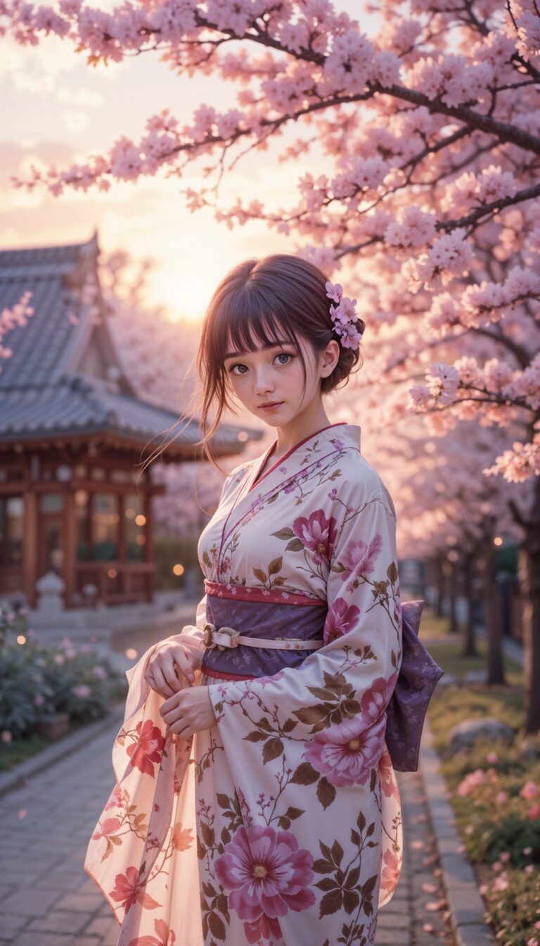 Anime_Girl_In_Floral_Kimono_Under_Cherry_Blossoms_At_Sunset_Dreamy_Aesthetic_mobile_phone_wallpaper_HD_Best_Wallpapers_for_Girls