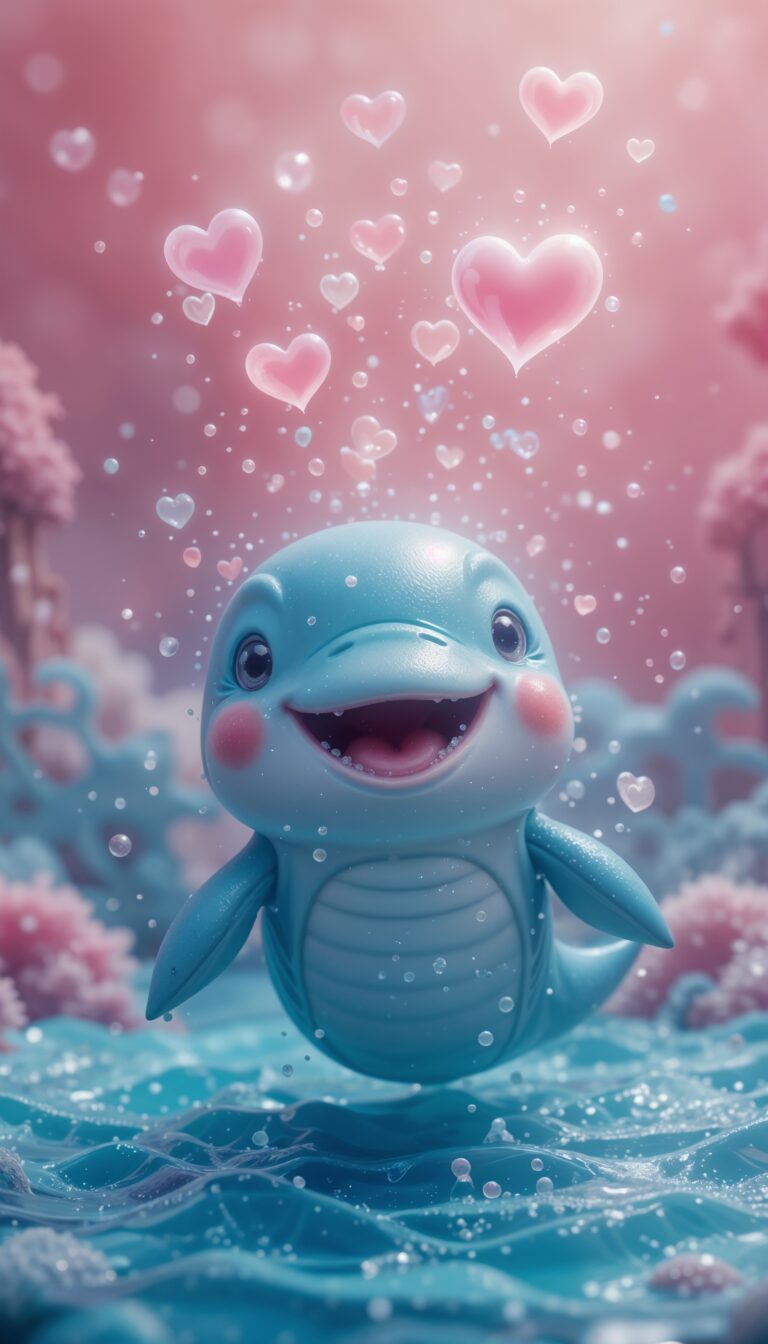 Baby_Whale_Blowing_Heart_Shaped_Bubbles_In_Candy_Colored_Ocean_Cute_Wallpaper_For_Phone