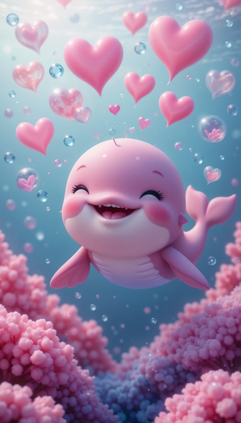 Baby_Whale_Blowing_Heart_Shaped_Bubbles_In_Candy_Colored_Ocean_Cute_Wallpaper_For_Phone