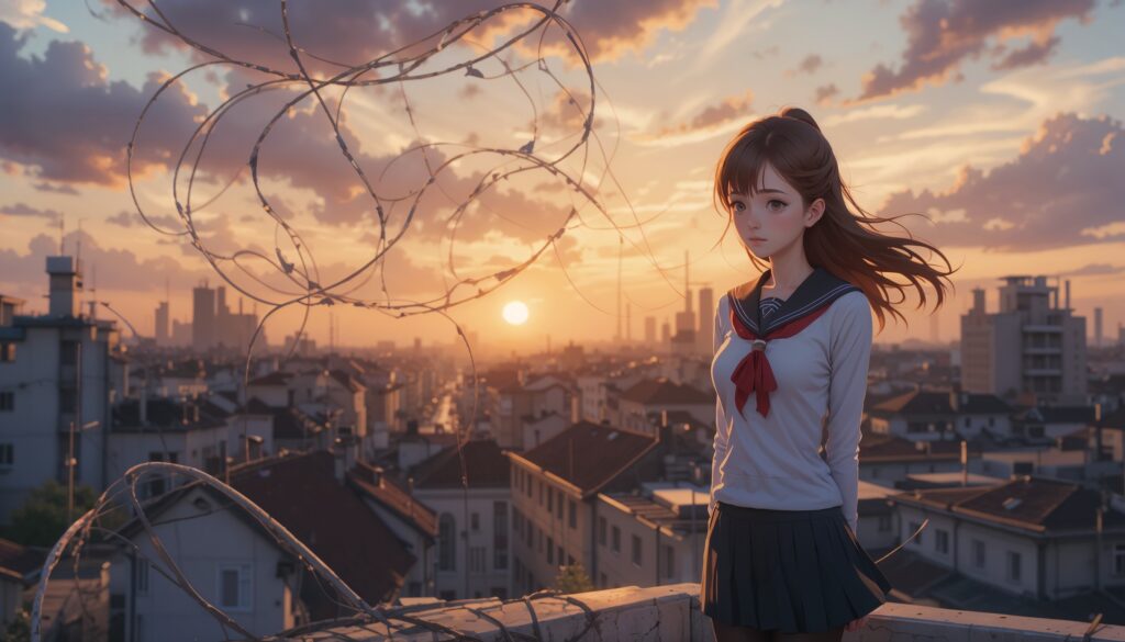 Beautiful_Sad_Anime_Girl_On_Rooftop_At_Sunset_With_Teary_Eyes_Image_Of_Sad_Anime