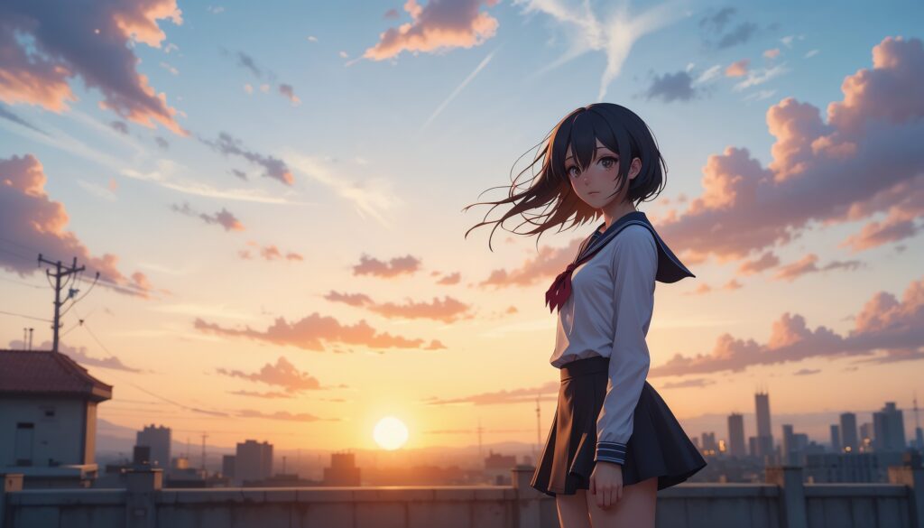 Beautiful_Sad_Anime_Girl_On_Rooftop_At_Sunset_With_Teary_Eyes_Image_Of_Sad_Anime