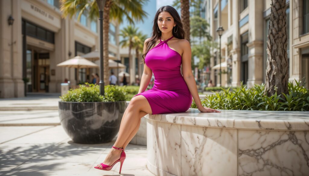 Beautiful thick woman in a tight fuchsia bodycon dress sitting on a marble bench at a luxury plaza wallpaper 1 Thick_Woman_In_Fuchsia_Bodycon_Dress_Sitting_On_Marble_Bench_At_Luxury_Plaza_Bodycon_Dress_Photoshoot_Poses_wallpaper
