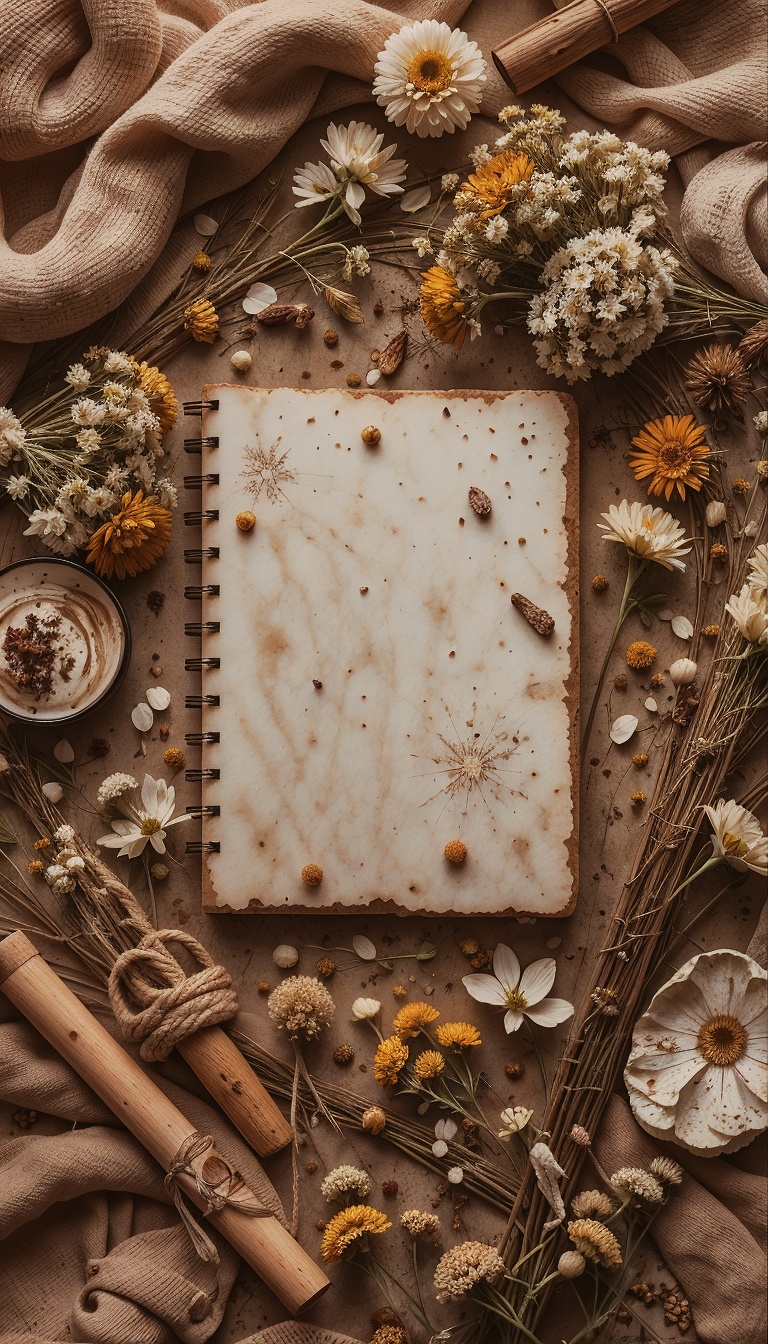 Boho_Aesthetic_Flat_Lay_With_Dried_Flowers_And_Journal_mobile_phone_wallpaper_HD