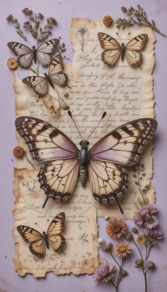 Butterfly_Collage_Aesthetic_With_Lavender_Background_And_Gold_Accents_mobile_phone_wallpaper_HD