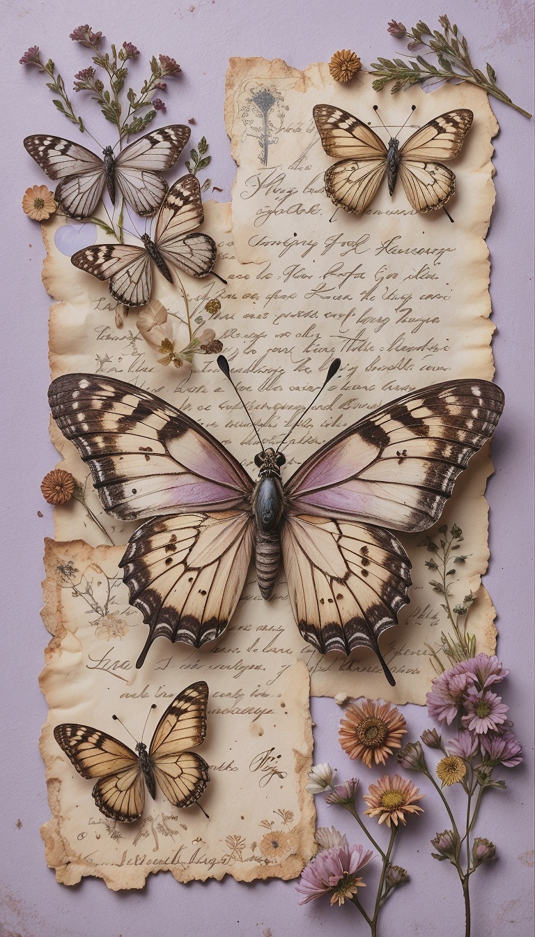 Butterfly_Collage_Aesthetic_With_Lavender_Background_And_Gold_Accents_mobile_phone_wallpaper_HD