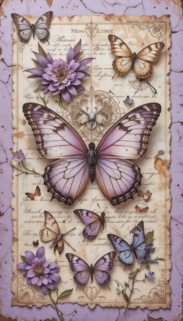 Butterfly_Collage_Aesthetic_With_Lavender_Background_And_Gold_Accents_mobile_phone_wallpaper_HD