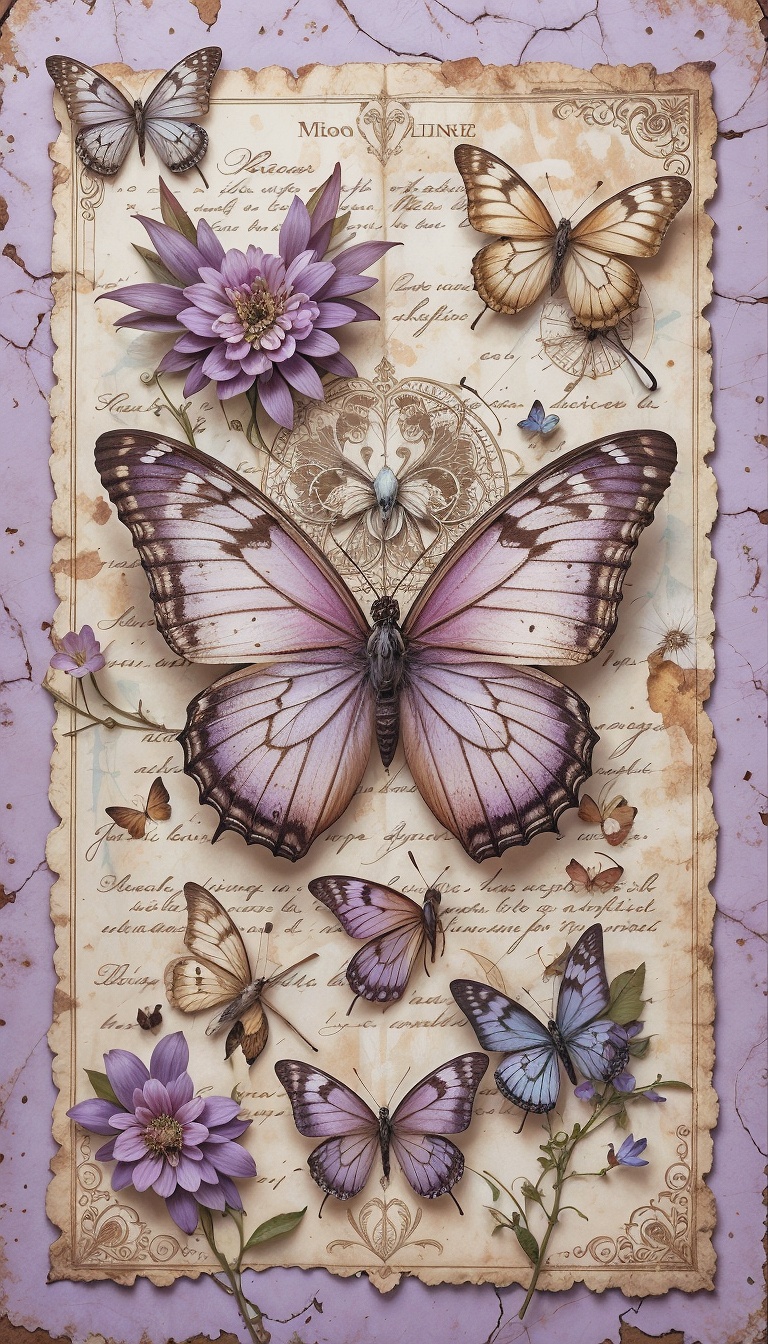 Butterfly_Collage_Aesthetic_With_Lavender_Background_And_Gold_Accents_mobile_phone_wallpaper_HD