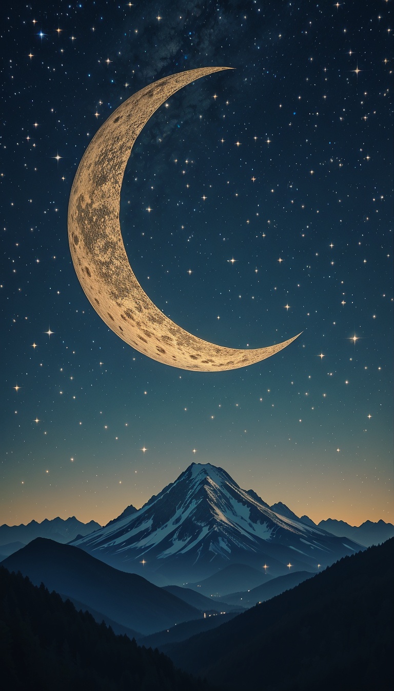 Crescent_Moon_And_Stars_Over_Mountain_Silhouette_Night_Sky_mobile_phone_wallpaper_HD