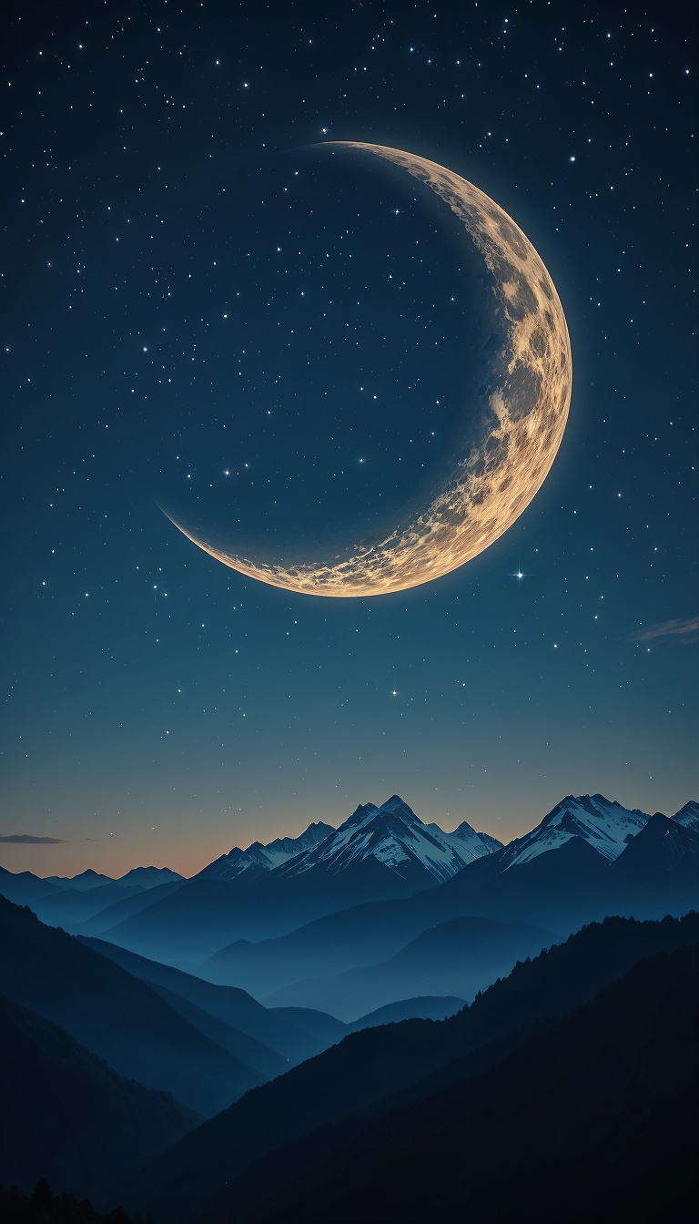 Crescent_Moon_And_Stars_Over_Mountain_Silhouette_Night_Sky_mobile_phone_wallpaper_HD