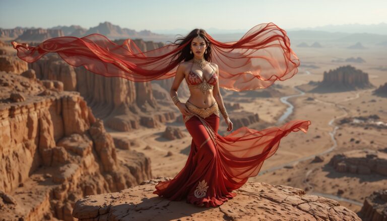 Crimson_Desert_Cliff_Curvy_Belly_Dancer_Striking_Dramatic_Pose_mobile_phone_wallpaper_HD
