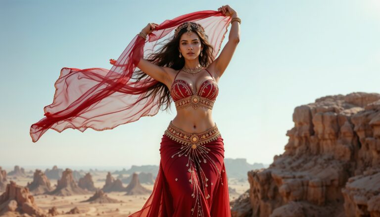 Crimson_Desert_Cliff_Curvy_Belly_Dancer_Striking_Dramatic_Pose_mobile_phone_wallpaper_HD