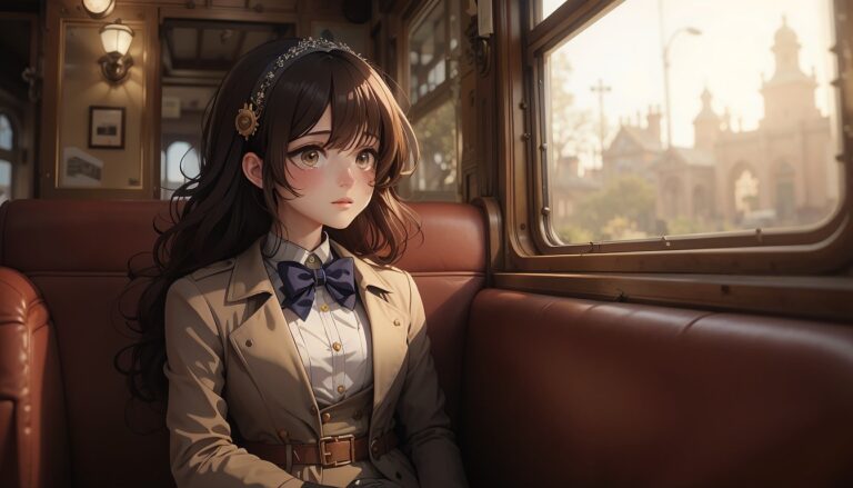 Curvy_Anime_Girl_In_Vintage_Train_With_Melancholic_Look_Elegant_Coat_Image_Of_Sad_Anime