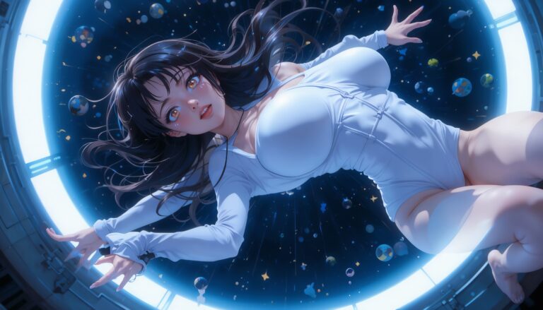 Curvy_Anime_Girl_In_White_Bodysuit_Floating_In_Space_With_Tears_Image_Of_Sad_Anime
