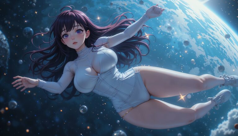 Curvy_Anime_Girl_In_White_Bodysuit_Floating_In_Space_With_Tears_Image_Of_Sad_Anime