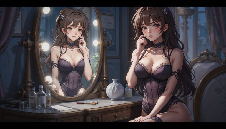 Curvy_Anime_Girl_In_Lingerie_At_Vanity_Wiping_Tears_With_Smudged_Makeup_Image_Of_Sad_Anime