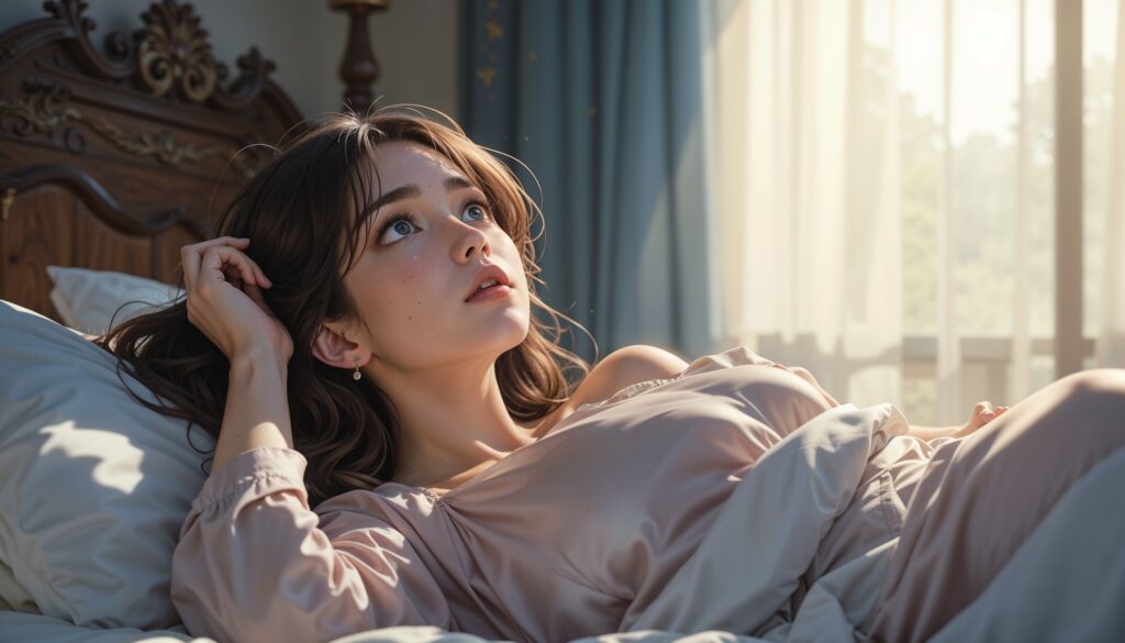 Curvy_Anime_Girl_In_Silk_Robe_Lying_Alone_In_Bed_With_Tear_Image_Of_Sad_Anime