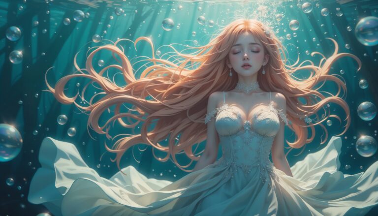 Curvy_Anime_Girl_Underwater_With_Eyes_Closed_And_Flowing_Dress_Surrounded_By_Bubbles_Image_Of_Sad_Anime