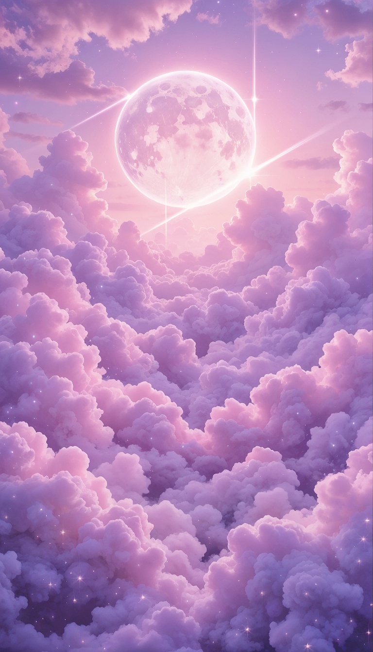 Dreamy_Cloudscape_In_Pink_Lavender_With_Sparkles_And_Moon_mobile_phone_wallpaper_HD