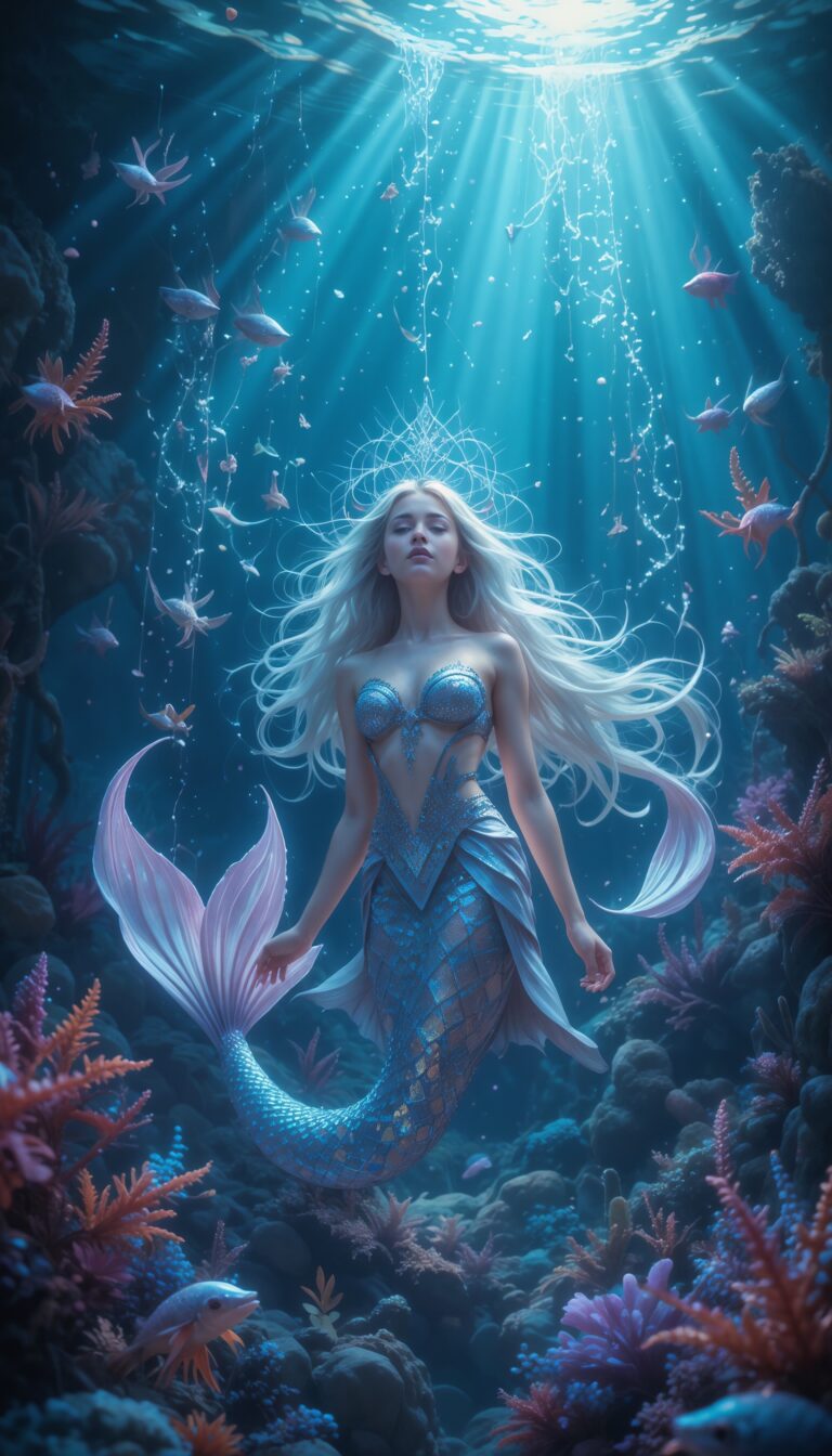 Fantasy_Mermaid_Girl_With_Pastel_Hair_Underwater_Surrounded_By_Sea_Creatures_Glowing_Lights_mobile_phone_wallpaper_HD_Best_Wallpapers_for_Girls