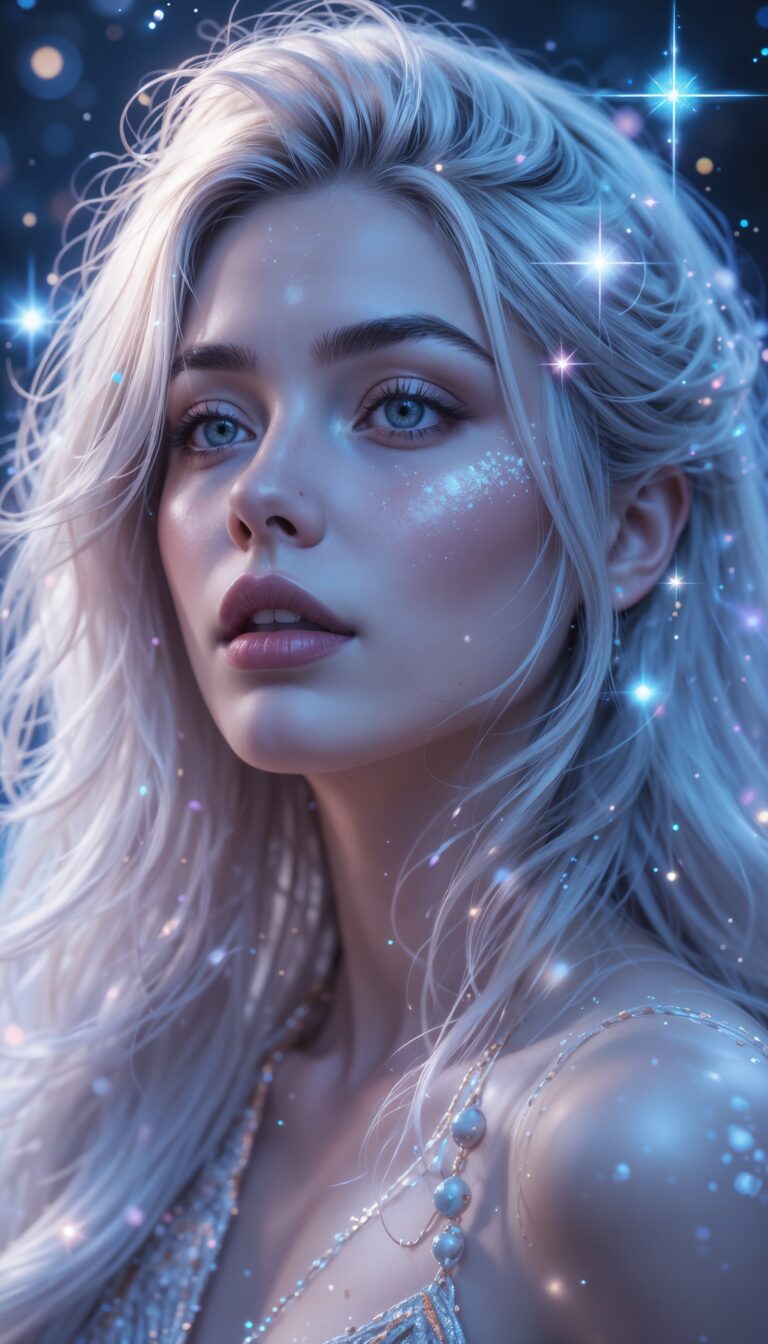 Fantasy_Portrait_Of_Girl_With_Silver_Hair_Glittery_Eyeshadow_And_Floating_Stars_Around_Face_mobile_phone_wallpaper_HD_Best_Wallpapers_for_Girls